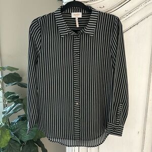 Laundry by Shelli Segal Black & White Stripe Long Sleeve Button Up Women’s Small